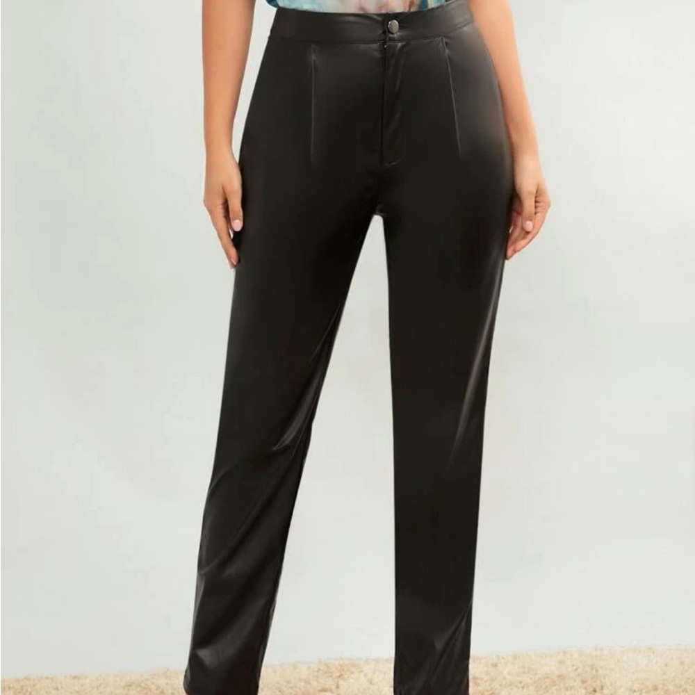 pu leather straight leg pants